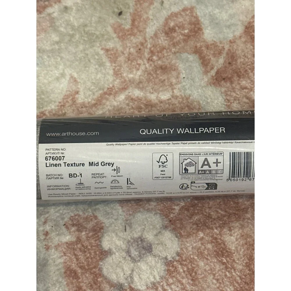 NEW Arthouse 676007 Linen Textures Wallpaper, Mid Grey sealed